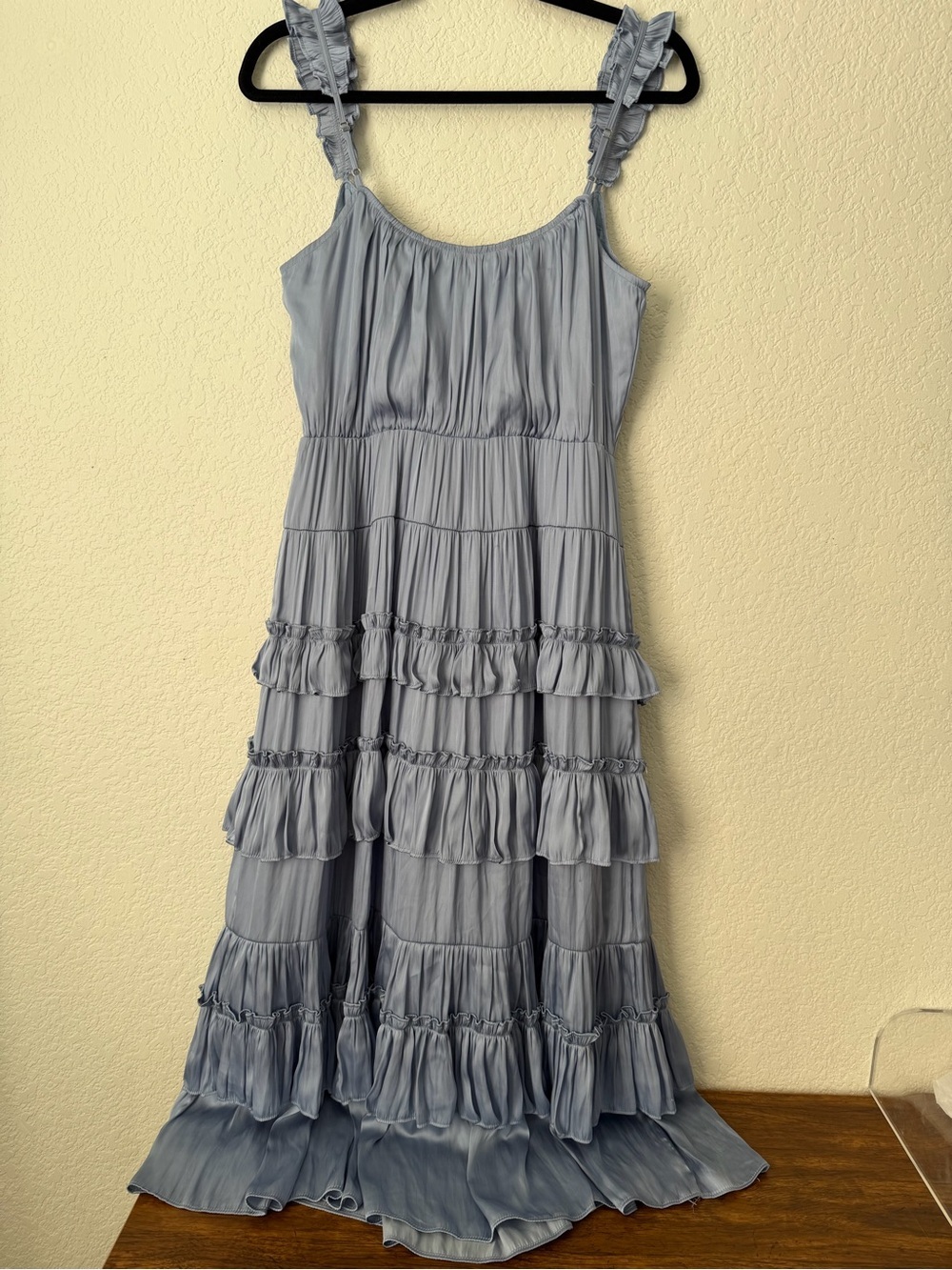ASTR the Label Tiered Matte Satin Midi Dress in Blue Medium - Picture 3 of 8
